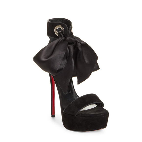 Christian Louboutin Torrida Alta 150 Black Silk Bow Platform Sandal Heel Pump 42 - Picture 3 of 12